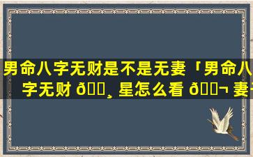 男命八字无财是不是无妻「男命八字无财 🕸 星怎么看 🐬 妻子情况」